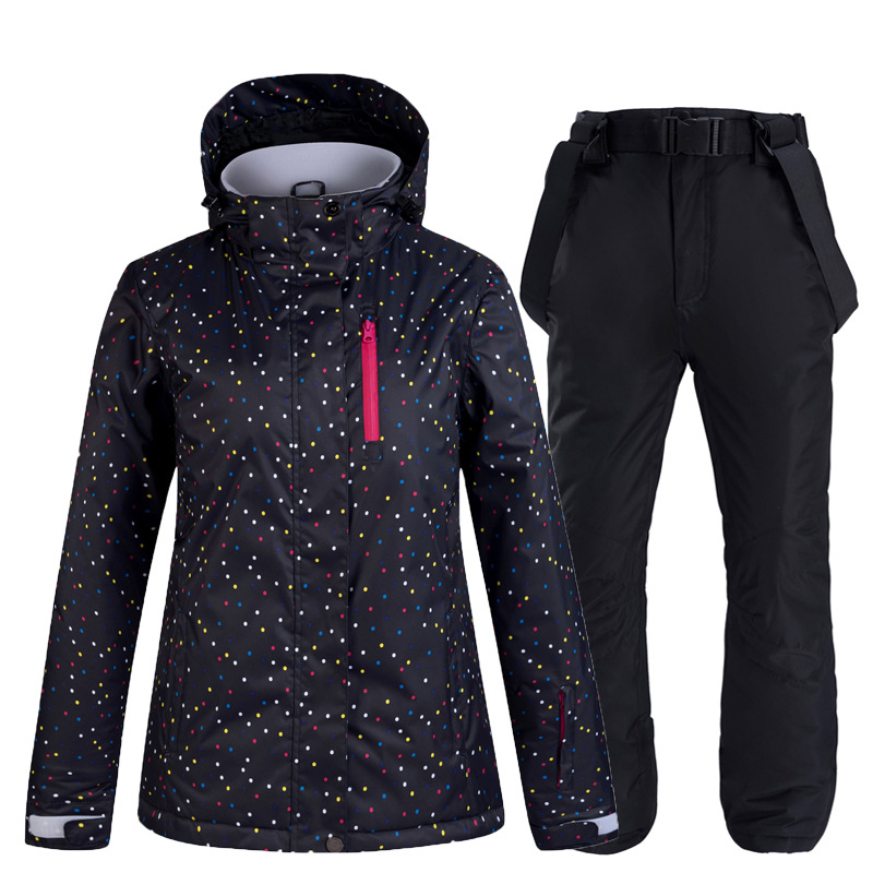 

Outdoor ski suit women' suit waterproof thickening warm snow town tourism equipment double board veneer ski pants, Black