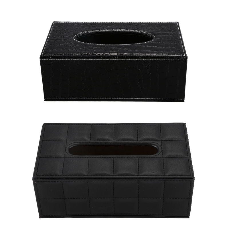 

2Pcs Home Car Rectangle PU Leather Tissue Box Paper Holder Case Cover Napkin Black - Sheepskin Grain & Crocodile Grain