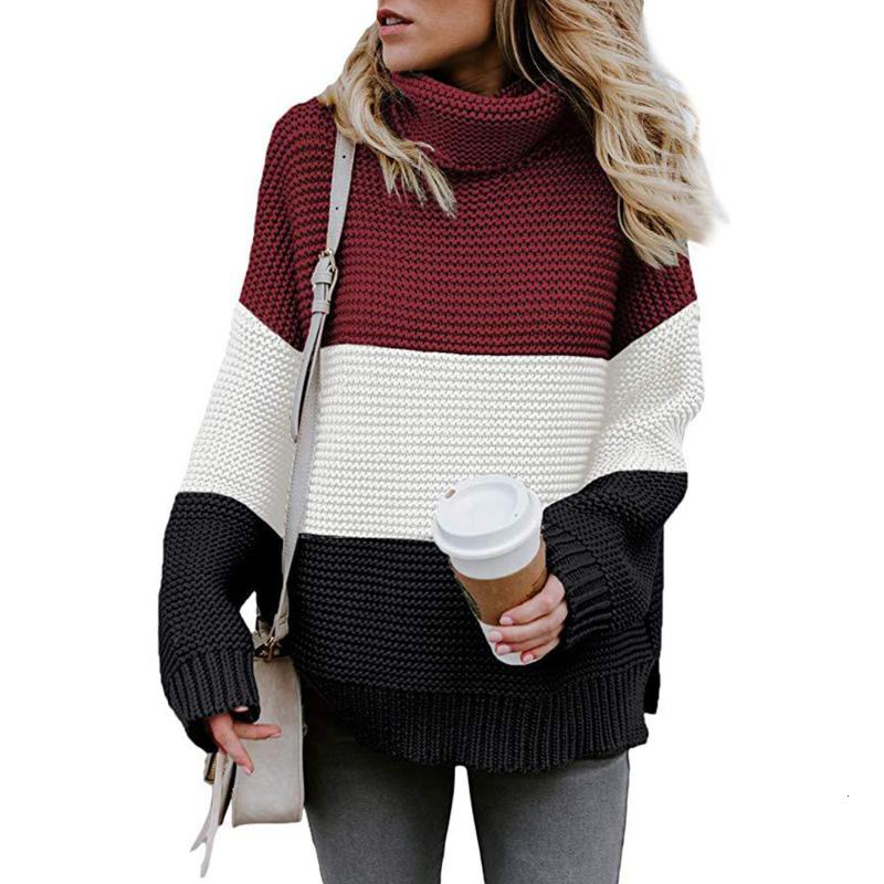 

Women Stripes High Collar Warm Casual Pullover Knitted Contrast Color Sweater Autumn Winter Fashion Ladies Jumpers Pull Femme, Green