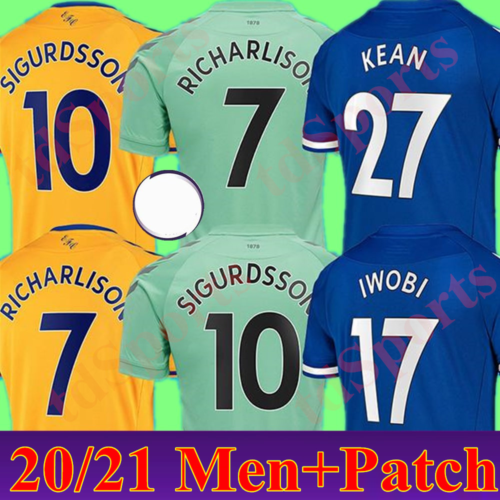 

New 20 21 soccer Jersey football shirt 2020 2021 evert soccer Jersey CALVERT LEWIN football shirt KEAN RICHARLISON SIGURDSSON ANDRÉ GOMES, Home+patch