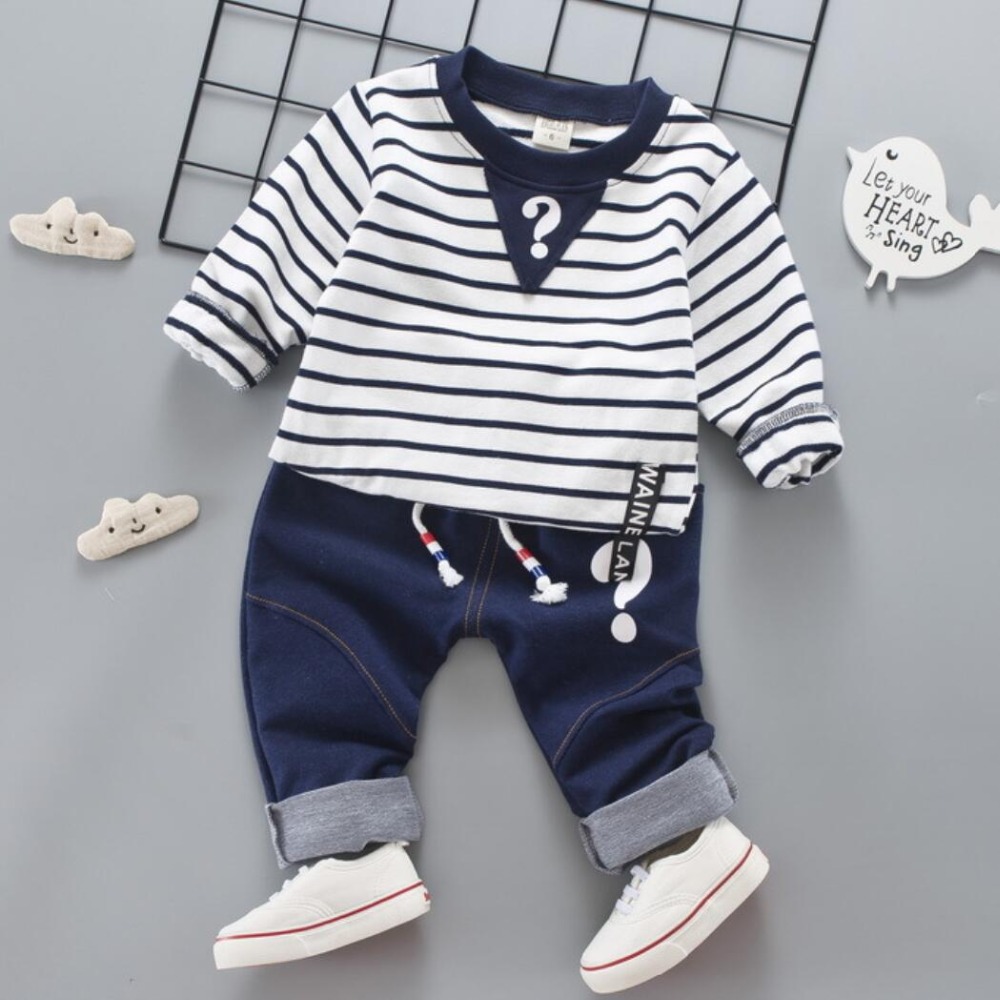 

Autumn Winter Toddler Tracksuit Baby Boys Girls Clothing Sets Children Clothes Stripe Shirt Kids Cotton Pants 2 Pcs Sport Suits, Dark blue
