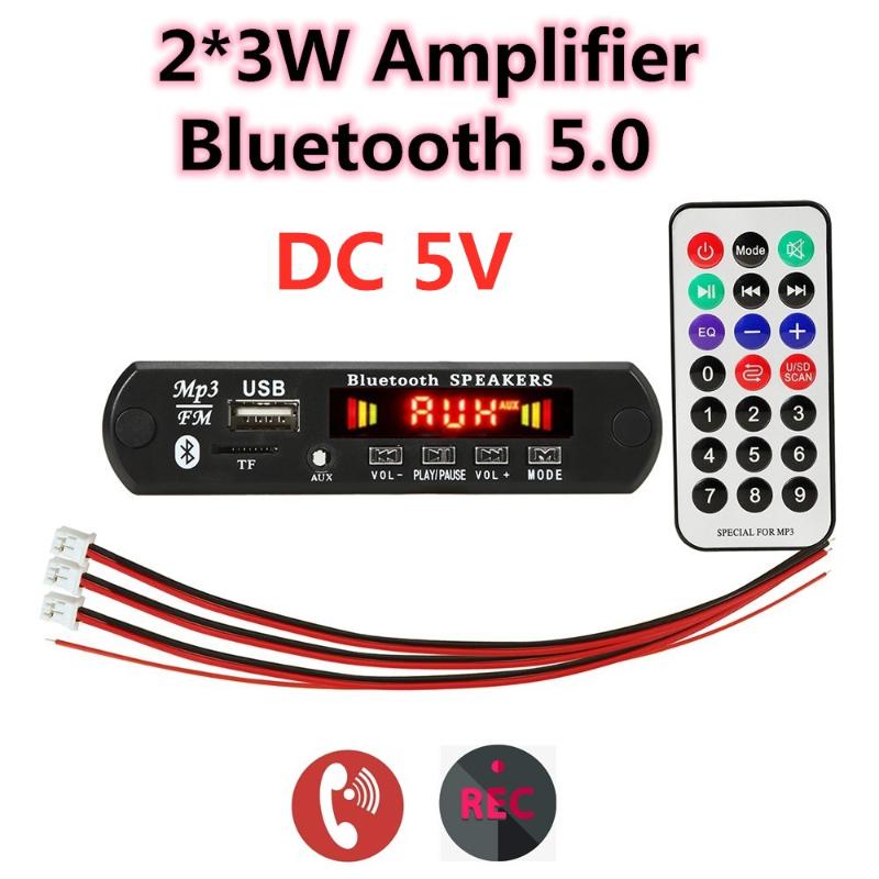 

5V 2*3W Bluetooth 5.0 MP3 Player Decoder Board 5V Car FM Radio Module Support FM TF USB AUX Handsfree Call Record