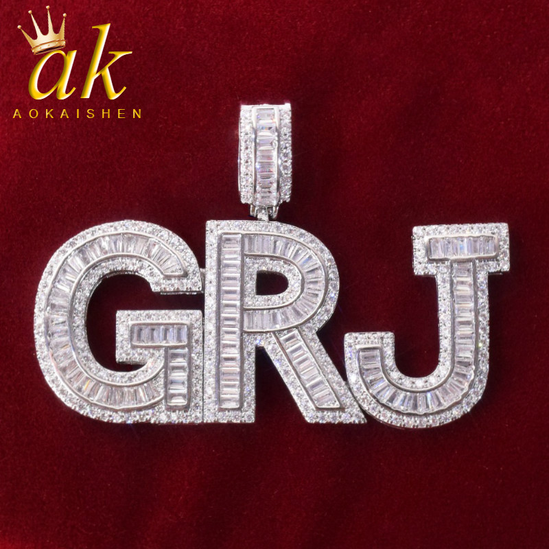 

Custom Name Baguette Letters Necklace Hip Hop With Tennis Chain Silver Color Bling Zirconia Men's Rock Jewelry