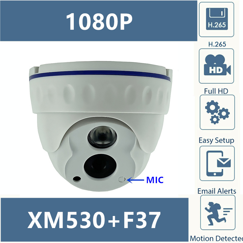 

Built-In MIC IP Dome Camera Clear Audio 2MP 1080P H.265 XM530+F37 with IRC 42MIL Infrared LED ONVIF with Radiator CMS XMEYE