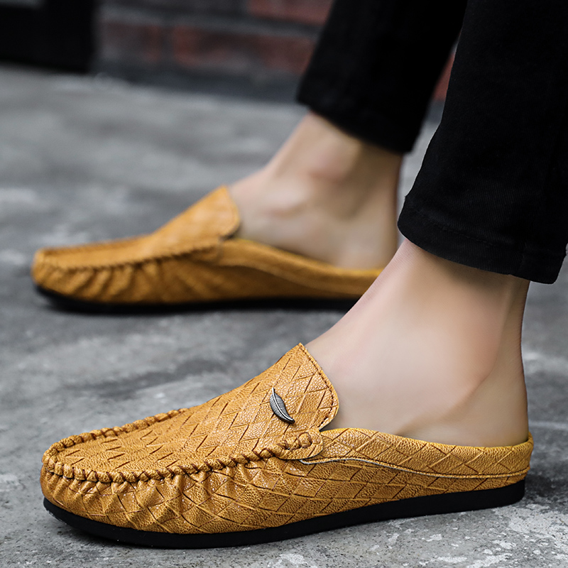

Sandals Mens Flats Lazy Shoes Casual Sneakers Half Drag Beach Men Brand Designer Breathable Baotou Driver Slippers Summer, White