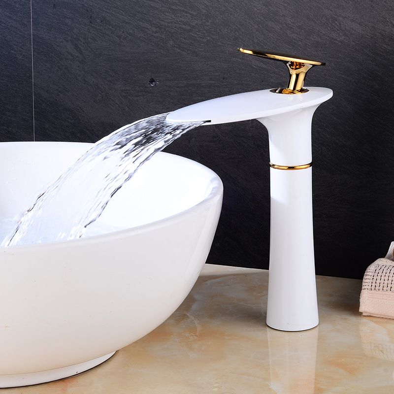 

LIUYUE Basin Faucets Black/White Copper Flying Saucer Type Bathroom Tall Basin Faucet Deck Mounted Cold Hot Water Mixer Taps