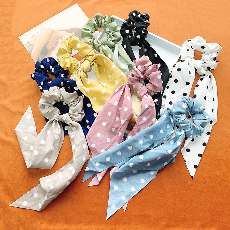 

Hairlyah Women Super Fairy Chiffon Dot Bow Hair Rope Large Intestine Hair band Elastic Ponytail Scrunchies Ornament Accessories