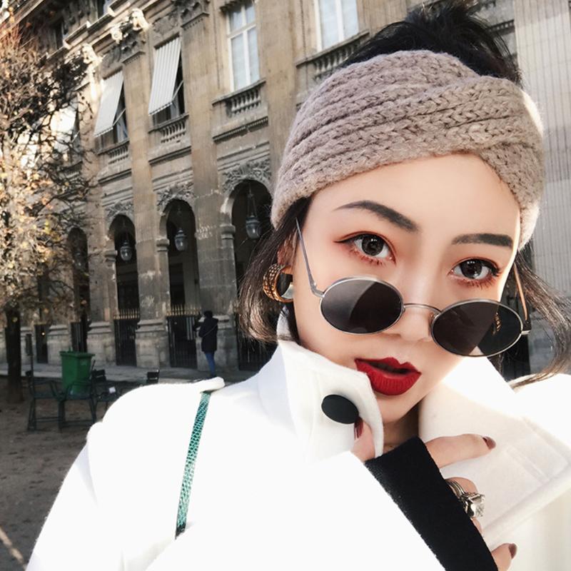 

Woman Knitted Headwear Fashion Headband Imitation Mohair Turban Bandage Ear Warmer Cross Winter Wide
