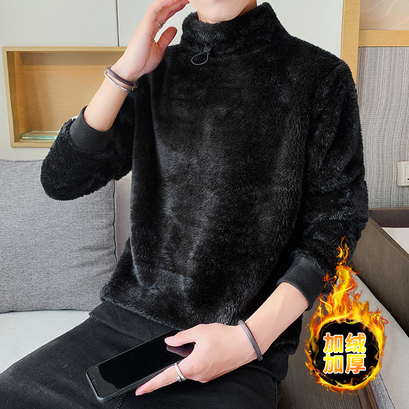 

Men's Sherpa Sweater Turtleneck Fluffy Pullovers Oversize Female Fleece Tops Winter Warm Casual Sweaters, Black