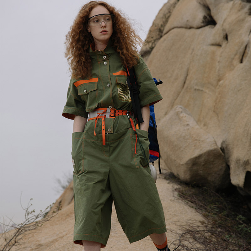 

Safari Style Summer New Army Green Tooling Loose Short Sleeve Jumpsuit Wide Leg Shorts Outdoor Sports Jumpsuit -L