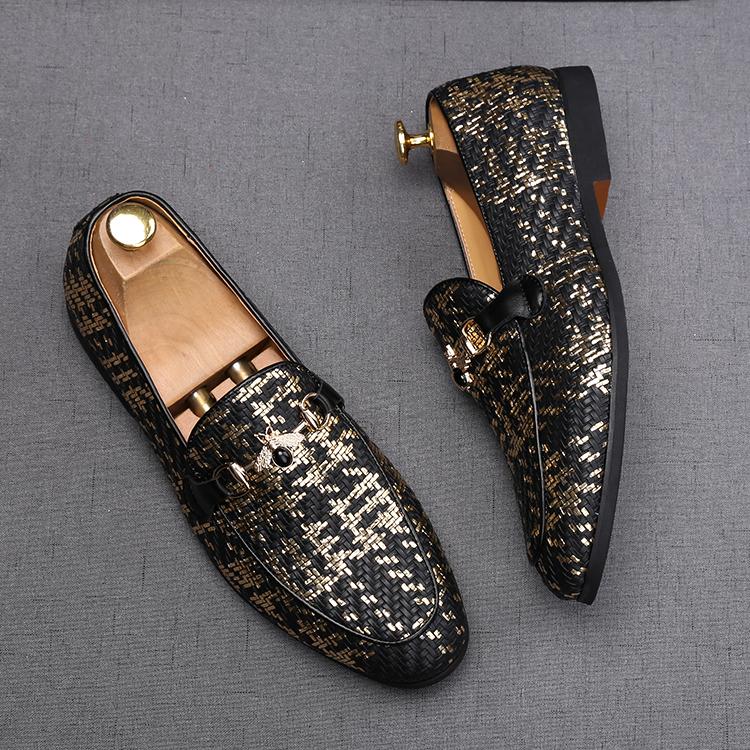 

New Designer Men fashion Woven style slip-on flats prom Shoes Loafer Male Dress Homecoming wedding shoes Sapato Social Masculino