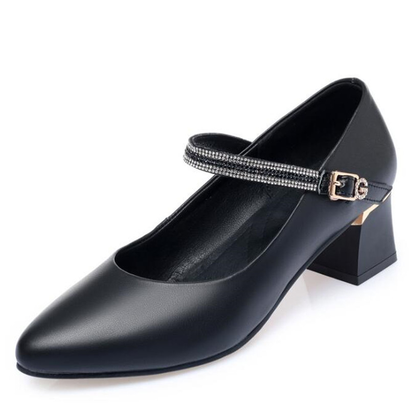 

Famous 2020 New Spring Pointed Rhinestone Genuine Leather Shoes Fashion Casual Shoes Elegant Comfort Charm Women High Heel, Beige