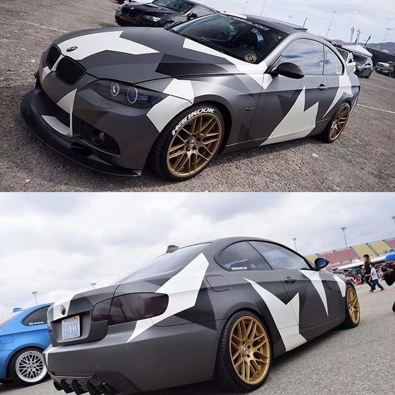 Arctic Black White Grey Camouflage Vinyl Adhesive PVC Car Wrap Foil With Air Bubble For Vehicle Motorbike Truck Body Wrapping Sticker-image-580650347
