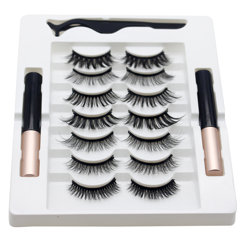

7 Pairs False Eyelashes Magnetic Magnet Eyelashes 2 Eyeliner Set Curls Thick