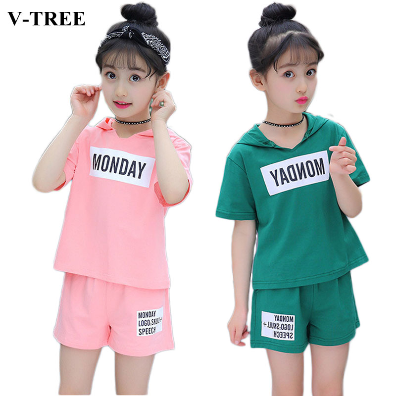 

2020 Summer Girls Clothing Sets Shirts+shorts Clothes Sets For Kids Sports Suits Baby Tracksuit Roupa Infantil 4-12years, Green