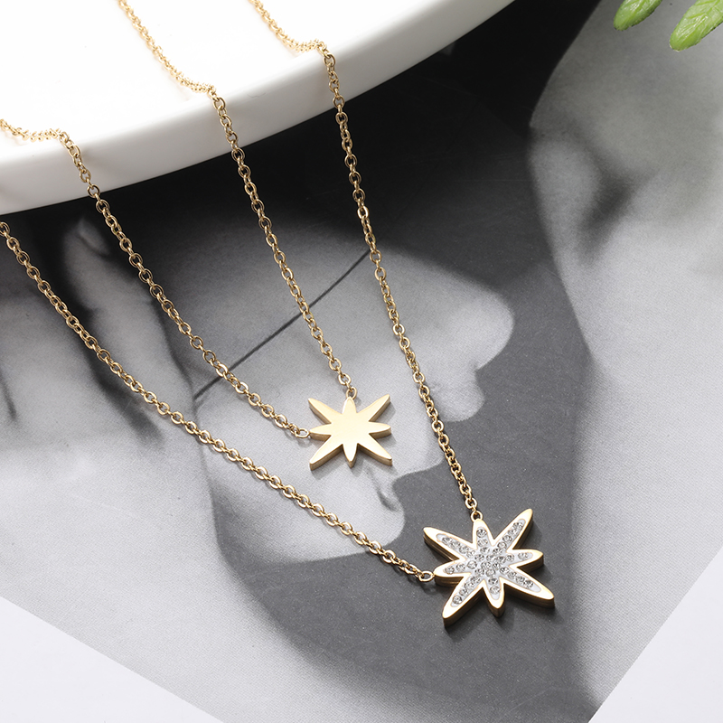 

2020 new stainless steel six-pointed star double pendant necklace for women charm female accessories