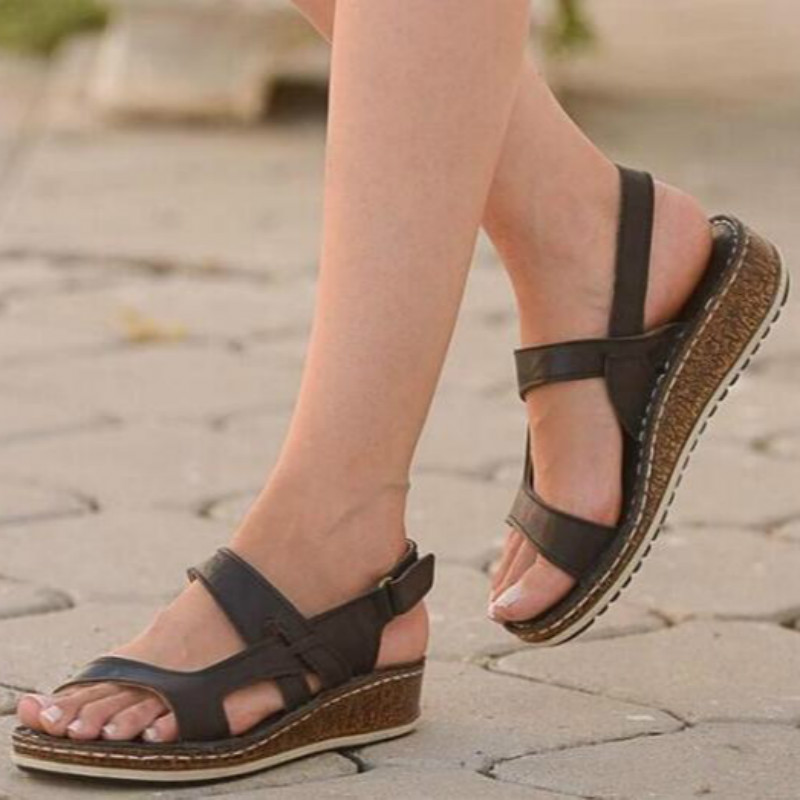 

New Summer 2020 College Style Wedge Women Students Casual Platform Sandals Large Size 35-43 Sandals Woman Open Toe Beach Shoes, Black