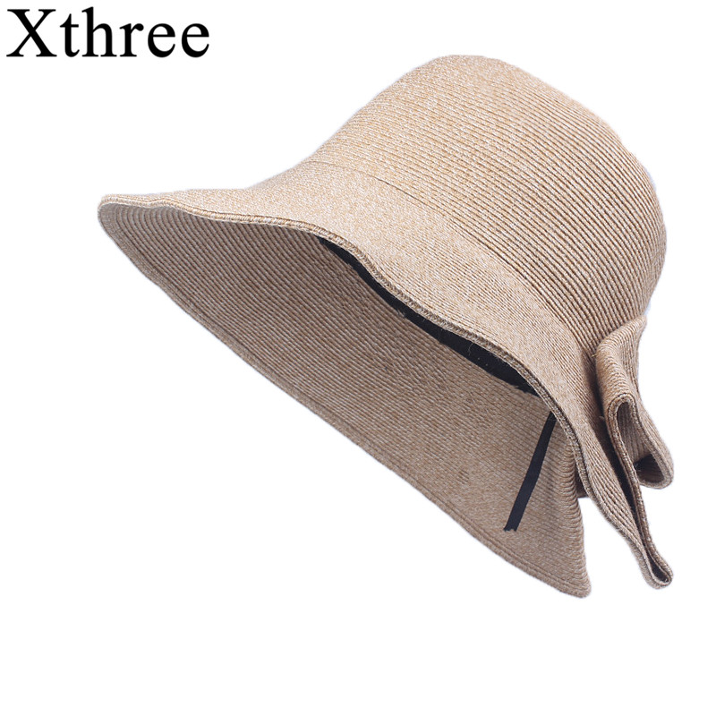 

Xthree Good quality Girls Summer hat women Raffia straw cap Ladies Big brim Sun hat for women beach, Khaki