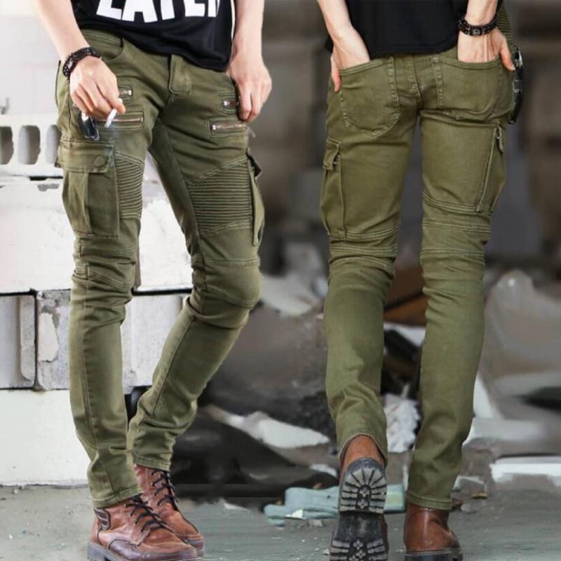 

2020 New tight Jeans Men Patchwork Hollow Out leisure Beggar Cropped Pants Man Cowboys cowboy Pencil Pants Male S-XXXL, Army green