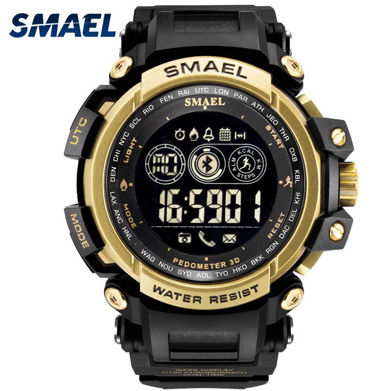 

Men Digital Wrist watches LED Display SMAEL Watch for male Digital clock Men Sport Watches Big Dial 8018 Wtaerproof, Gold