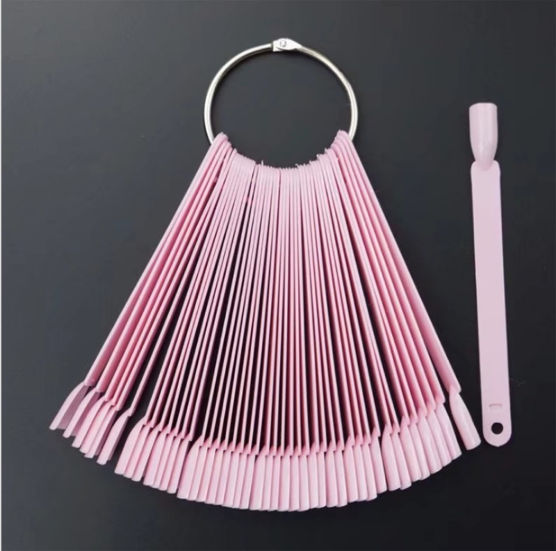 

50PCS Transparent Fan Board Display Nail Art Tips False Round Hoop Stick Practice for Polish Gel Showing Tools 100sets, White