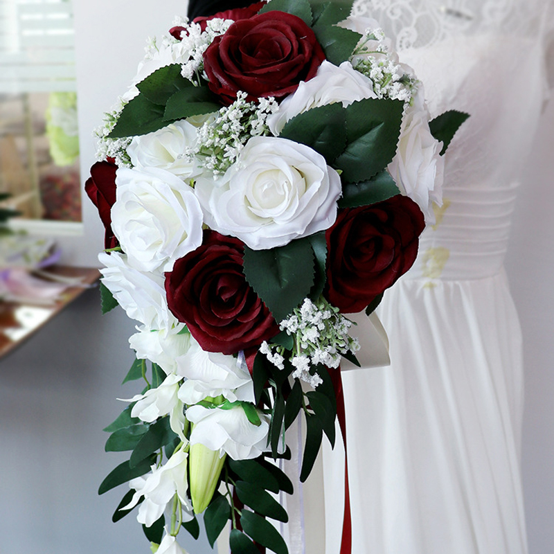 

European Artificial Rose Decorative Party Silk fake Flowers Festival For Home Hotel decor DIY Wedding Decoration wreath Red
