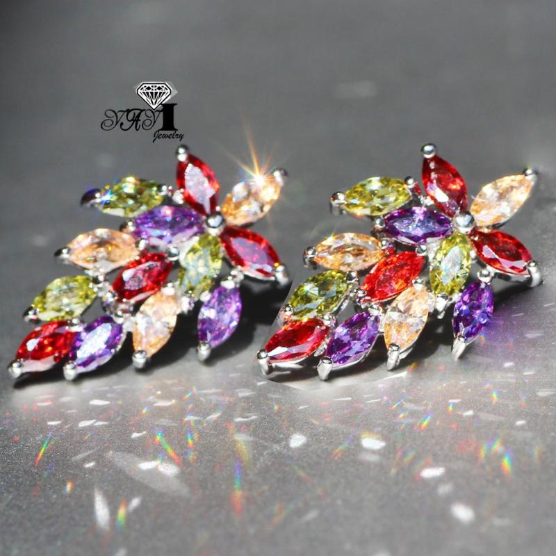 

YaYI Jewelry Fashion Princess Cut 5.5 CT Multi-color Zircon Silver Color long Ear Earrings wedding Party Earrings Gifts