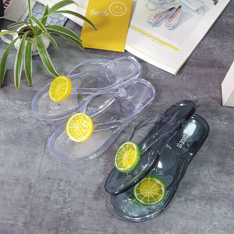 

woman Slippers Flip Flop Fruit Anti Slip Woman Flat Casual Shoes Jelly Slides 41 Big Size Lady Leisure Beach lemon Sandals PVC