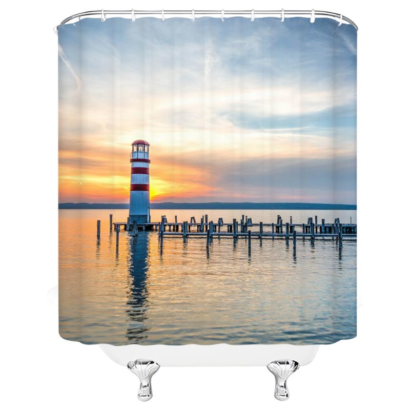 

Lighthouse Waterproof And Mildew Proof Fabric Shower Curtain Bathroom 72 "x 72" w / 12 Hook Free Delivery