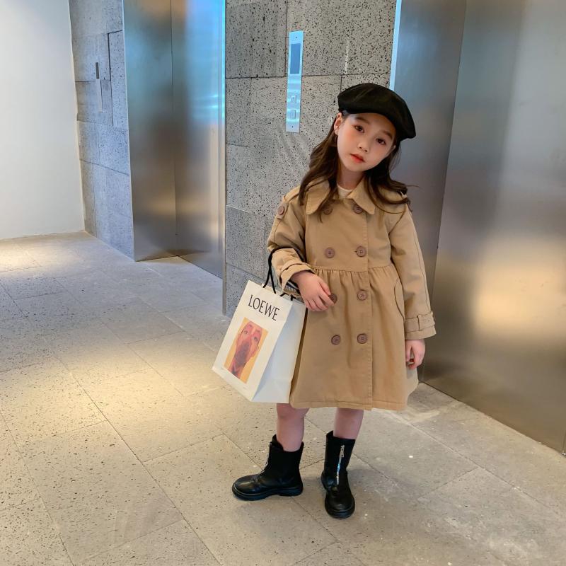 

B957 2020 autumn new children's clothing girls European and American style fashion doll collar windbreaker jacket windbreaker, Beige