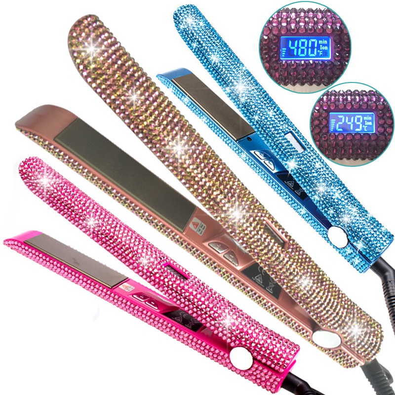 

Crystal Rhinestone Hair Straightener Titanium Plate Flat Iron With LCD Digital Display Woman Hair Care & Styling Tools