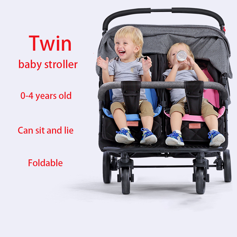 

Twin baby stroller can sit reclining folding double stroller two child