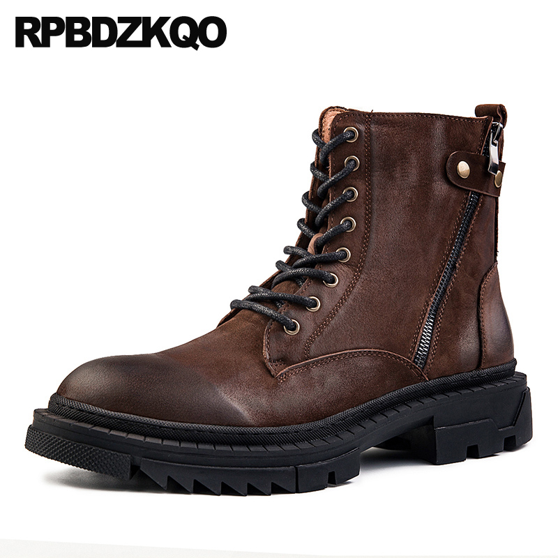 

winter ankle army combat lace up zipper black italian fall warm designer shoes men high quality suede brown fur boots