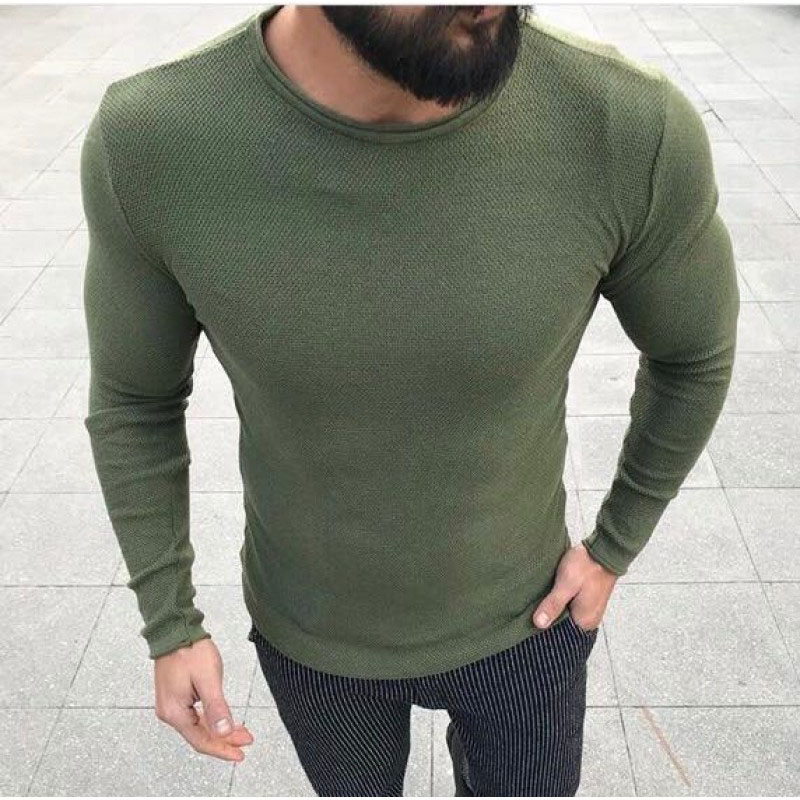 

Autumn Men Casual Sweater Fashion Slim Fit Crew Neck Pullovers Knitted Jumpers Long Sleeve Spring Basic Tops Outerwear, Black