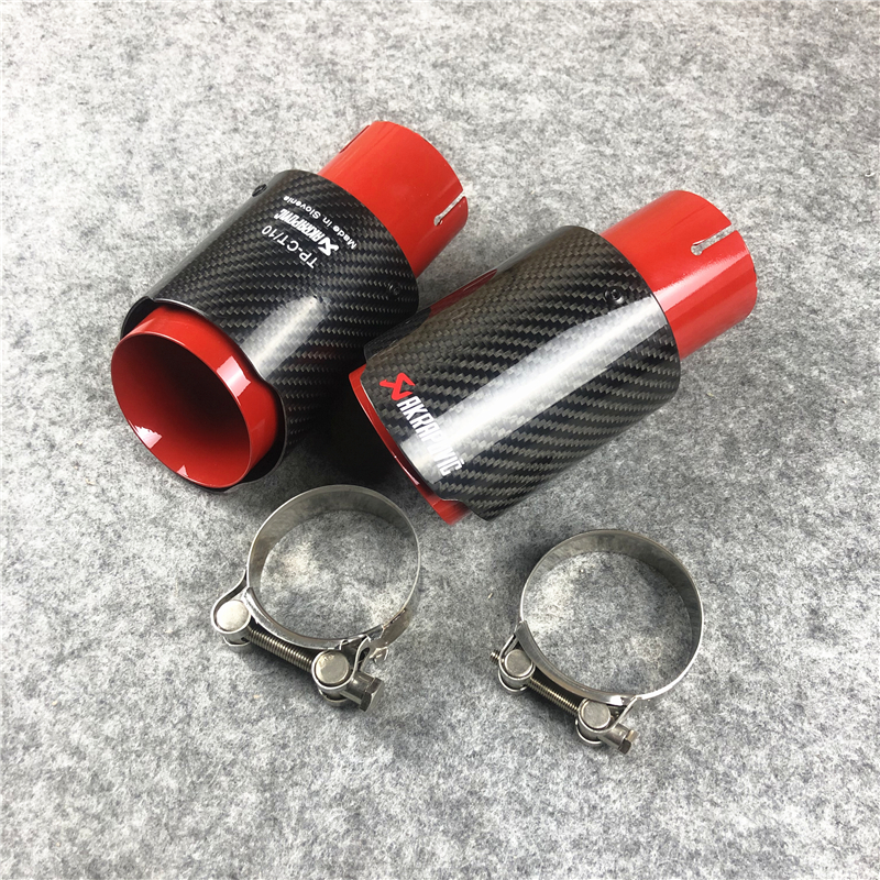

1 piece With Akrapovic Tailpipe Carbon fiber Grilled Red Exhaust pipe For universal car Stainless Steel AK Muffler tip