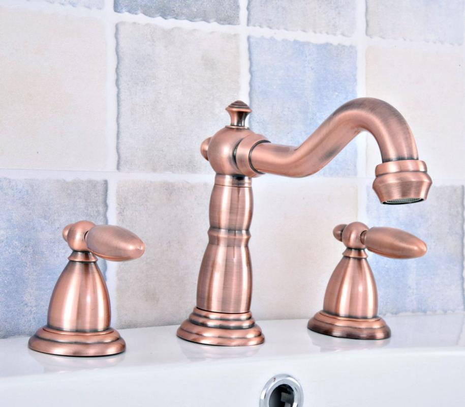 

Deck Mount 3pcs Antique Red Copper Bathroom Basin Faucet Widespread Vanity Sink Mixer Tap Wsf534