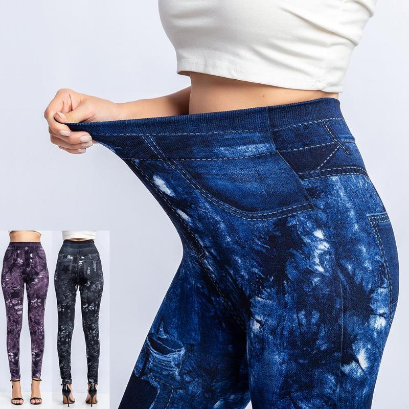 

New Fashion Leggings Plus Size 2020 New Jeggings Print Mock Pockets and Hole Slim Jeans Leggings Ladies Skinny Trousers, Color 22