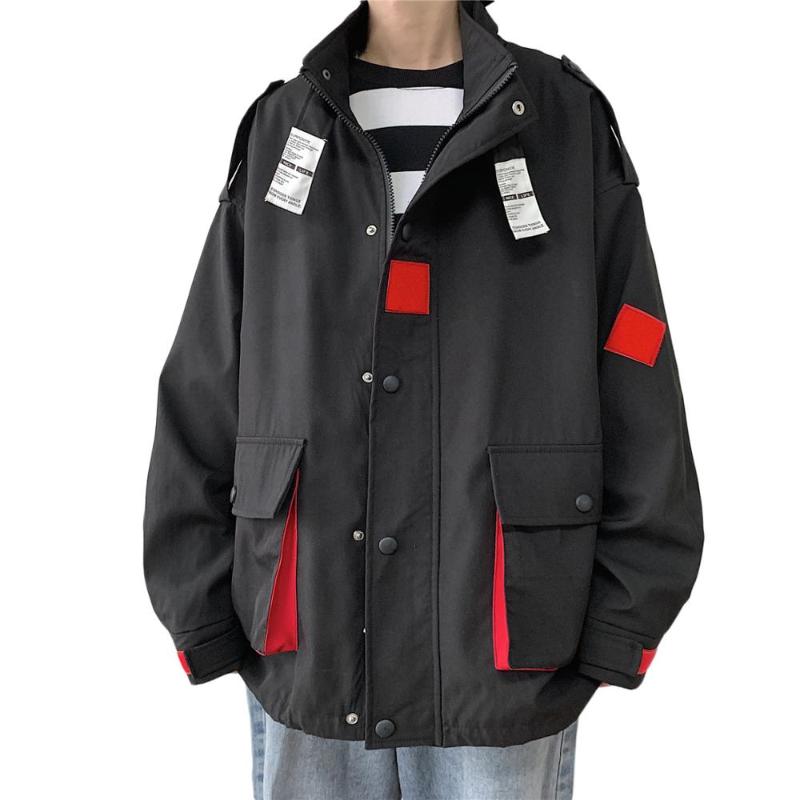 

2020 Autumn Solid Color Jackets Mens Big Pockets Korean Casual Loose Jackets Mens Hooded Windbreaker, Beige