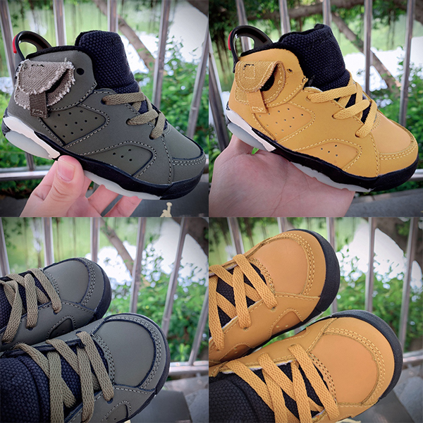 

Kids Sneakers Travis Scotts 6 Gold VI Basketball Shoes Medium Olive Boys Girls shoes Dark Mocha Sports Babys Infant 6 Childrens sneaker, # 1