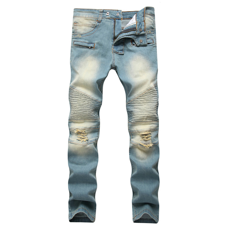 

2020 Autumn men ripped jeans slim fit denim pants tiedye jeans men pleated motorcycle biker hip hop strech for man, 1700