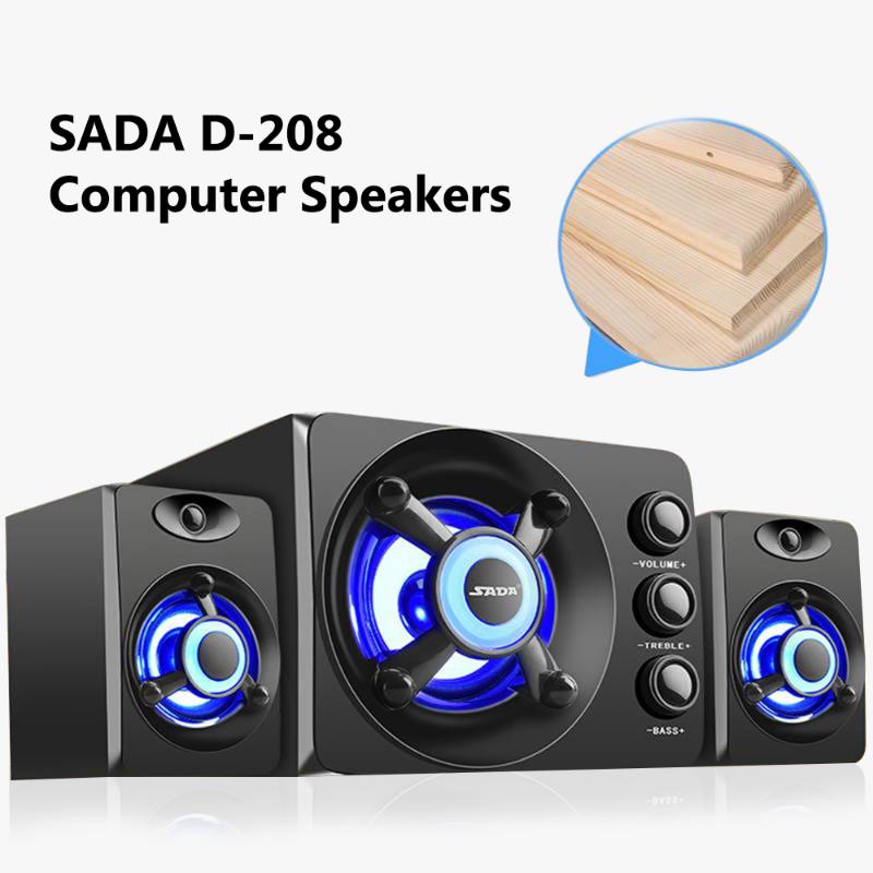 

SADA D-208 3 in 1 Speaker Set Super Bass Subwoofer with Colorful LED Light TF Card Slot 3.5mm Wired Computer Speaker for Desktop