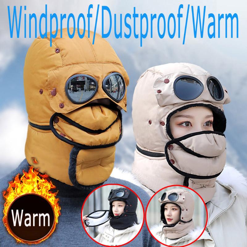 

Men Women Winter Warm Windproof Hat Cycling Skiing Cotton Cap Scarf Set Protect Eyes Mouth Cover Outdoor Snow hats snapback