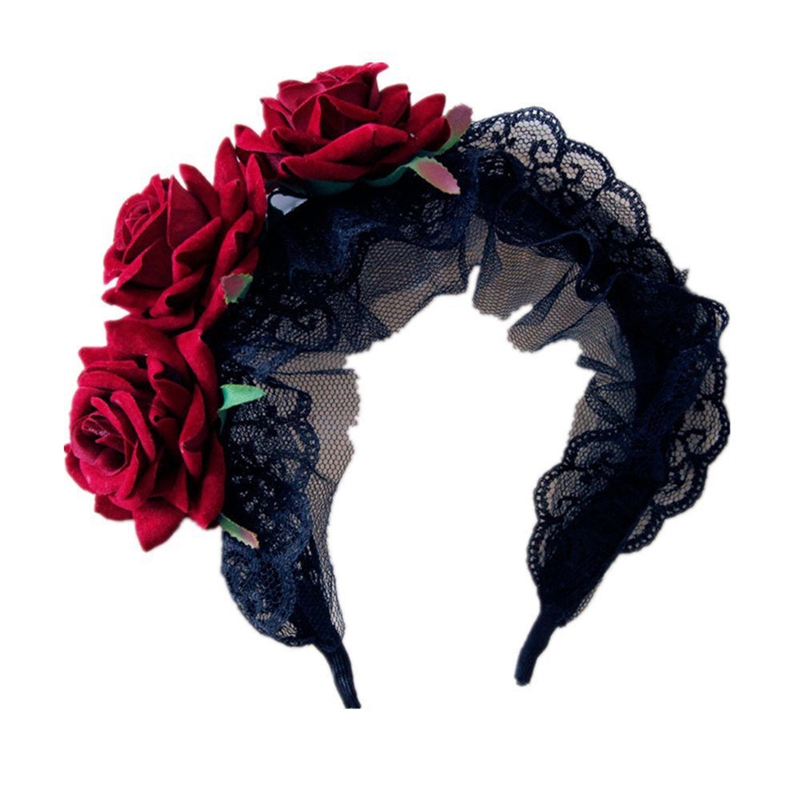 

Gothic Style servant girl Jewelry Red Rose Headband Hair Band Festival Christmas decorations (Red/Rose