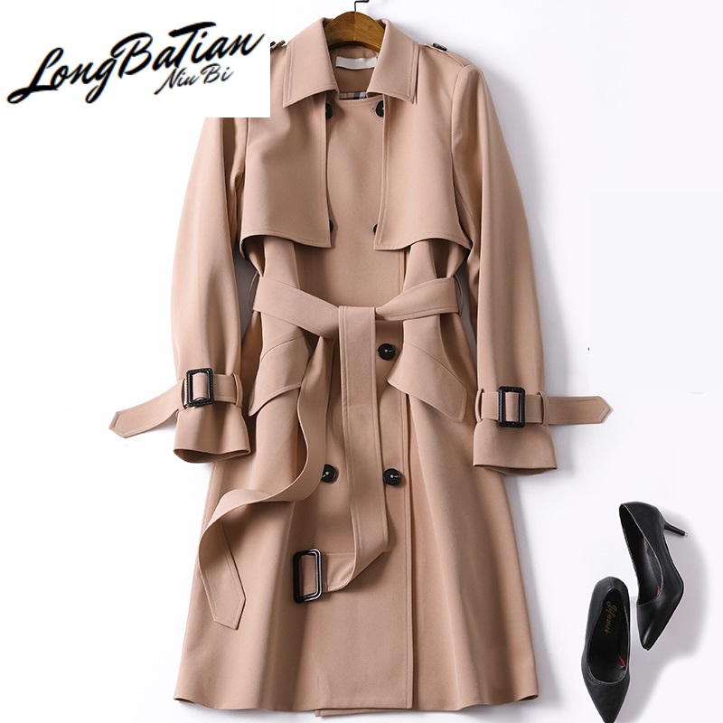 

High Quality Khaki Black Long Windbreaker Autumn Office Lady Trench Coat For Women Slim Classic Business Outerwear Female