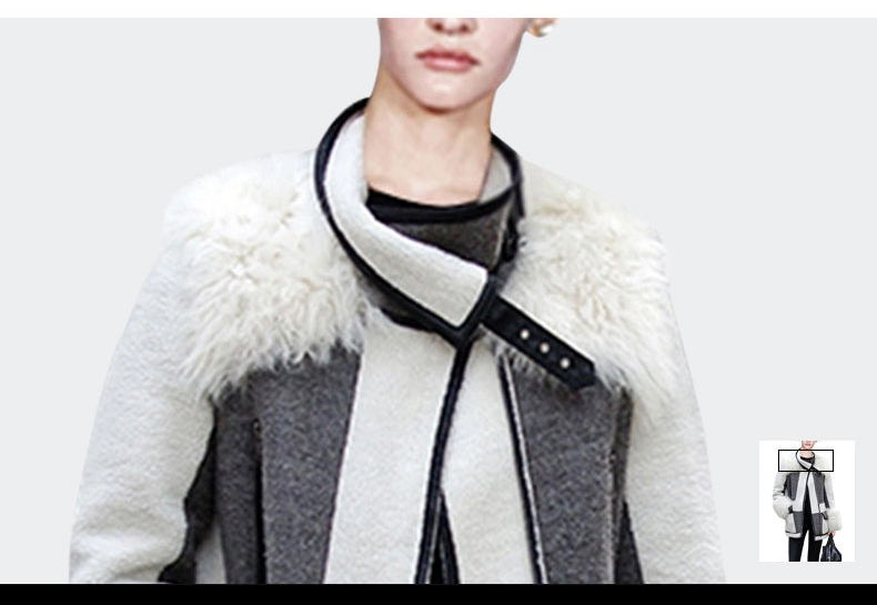 

Women Winter Woolen Coat Autumn Ziipper Jacket Large Fur Collar Outerwear Patchwork Female Warm Windproof Overcoat L2514, Gray
