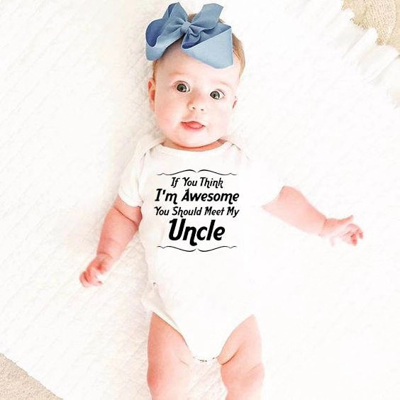 

If You Think I Am Awesome You Should Meet My Uncle Cotton Short Sleeve Funny Baby Bodysuits Cute Newborn Boys Girls Clothes, Black