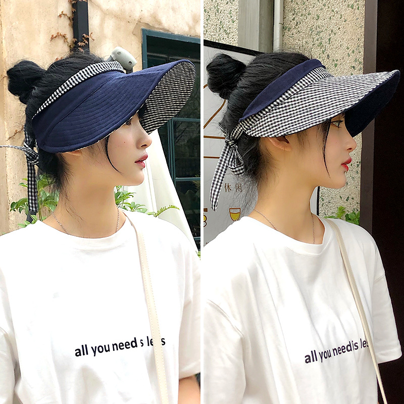 

Summer double-sided lattice sun visor half-empty top hat female big brim fisherman hat outdoor outing sweet