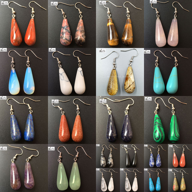 

Malachite Lapis Lazuli Tiger Eye Crystal Howlite Aventurine Blue Sand Goldstone Opal Jaspe Drop Dangle Earring WFH622