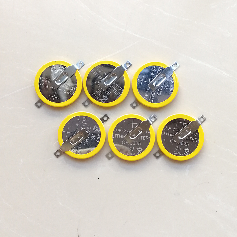 

100pcs/lot CR2025 3V Lithium Coin Cell Battery with Pins Tabs, Horizontal Flat Mounting Type (CR2025-1F2) for PCB Games
