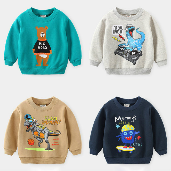 

Boys Pullover Sweatshirts Kids Autumn Winter Fashion Cartoon Animal Printed Long Sleeve Hoodies Boys Casual Hot Sell Tops, Green